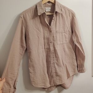 Community XS Linen Cotton collar Shirt Taupe Tan Relaxed Fit Aritzia Longsleeve
